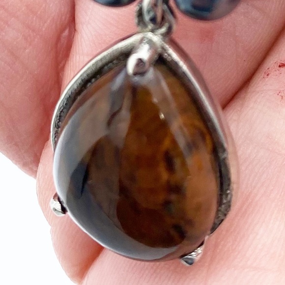 NEW India Faux Tahitian Pearl 316L Stainless Steel Stone Pendant Necklace - Picture 16 of 16